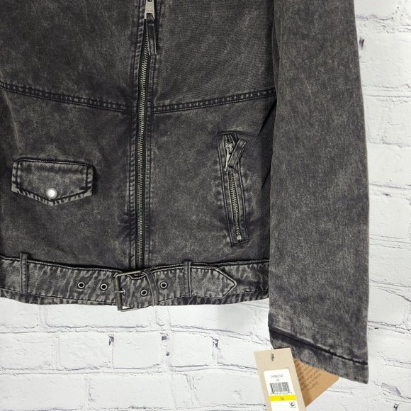 Levi's Women's Size M Black Acid Washer Denim Belted Sherpa Moto Jacket - Picture 7 of 12